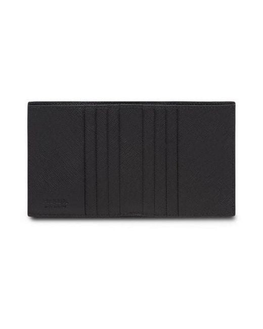 Prada Black Logo Plaque Bi-Fold Wallet for men