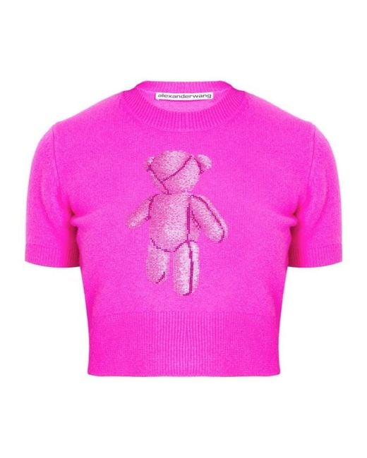 Alexander Wang Pink Beiress Crystal-Embellished Short-Sleeve T-Shirt