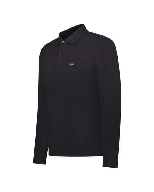 C P Company Black Logo-Embroidered Polo Shirt for men
