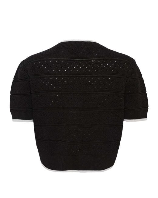 Self-Portrait Black Pointelle Button Knitted Top