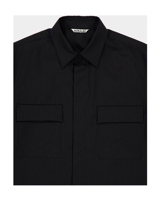 Auralee Blue Flap-Pocket Wool Shirt