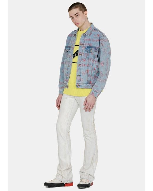 we11done Blue Graffiti Print Denim Jacket for men