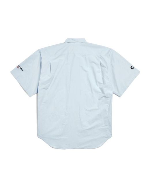 Balenciaga Blue Ceo Uniform Logo Short-Sleeved Oversized Shirt for men