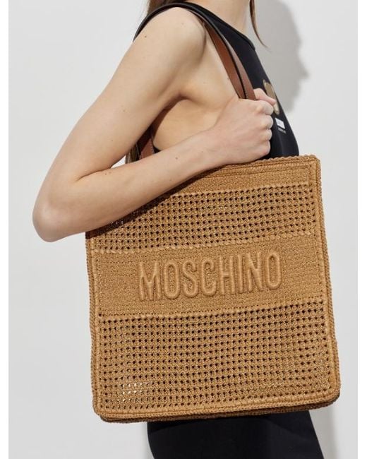 Moschino Natural Logo-Embroidered Raffia Tote Bag