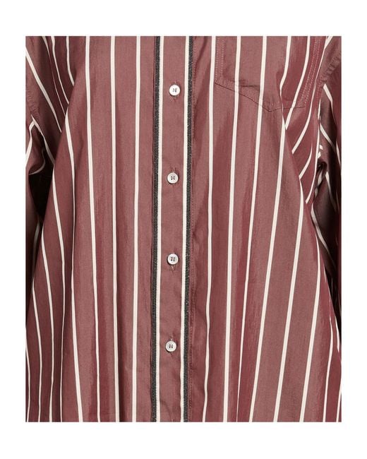 Brunello Cucinelli Red Striped Long-Sleeve Shirt