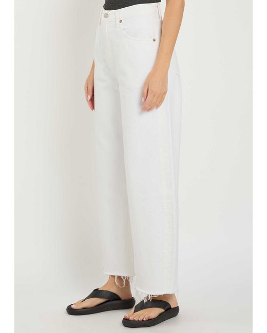 Agolde White Frayed Barrel-Leg Jeans