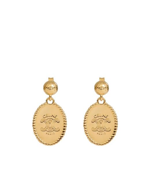 Céline Metallic Triomphe Medal Earrings