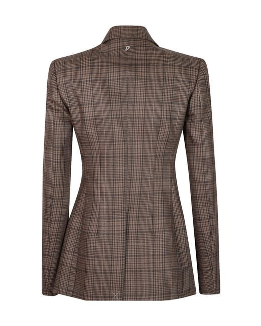 Dondup Brown V-Neck Checked Jacket