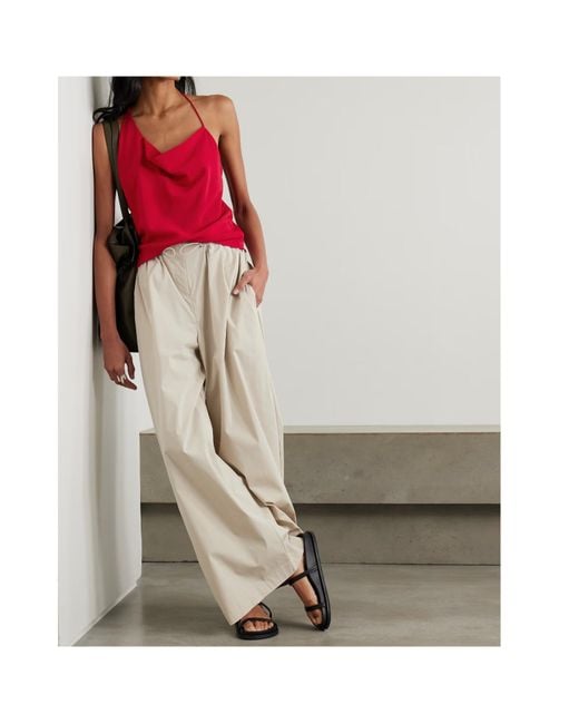 St. Agni Red Asymmetric Draped Satin Top