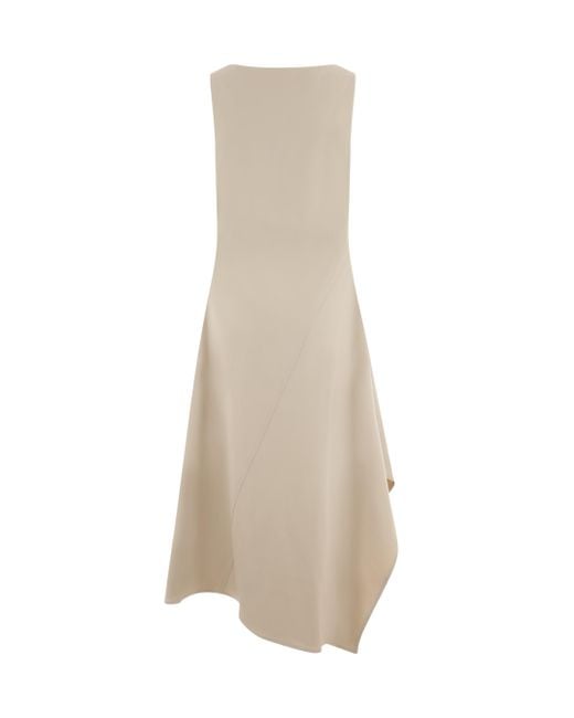 Bottega Veneta Natural Asymmetrical Designed Midi Dress