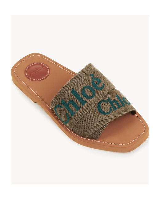 Chloé Green Chloé Woody Logo Embroidered Sandals