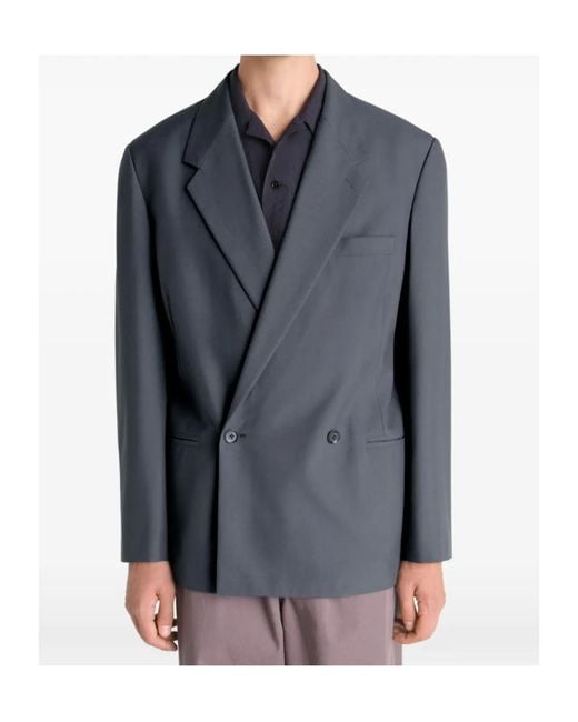 Lemaire Gray Double-Breasted Oversized Blazer for men