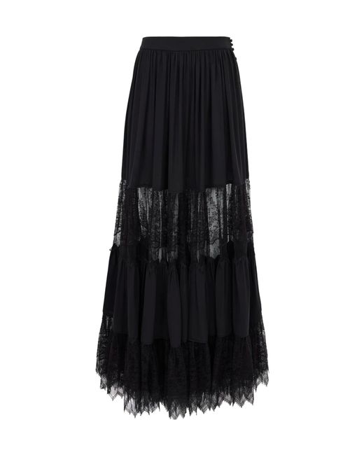 Chloé Black Tiered Lace-Trimmed Maxi Skirt