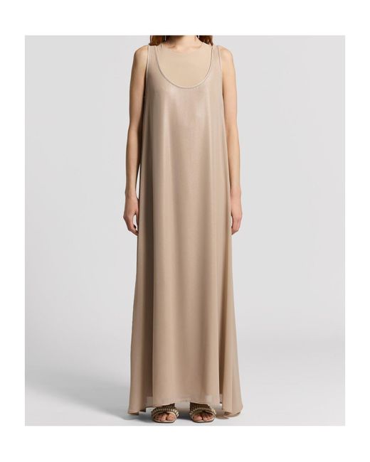 Peserico Natural Sleeveless Hammered Satin Dress