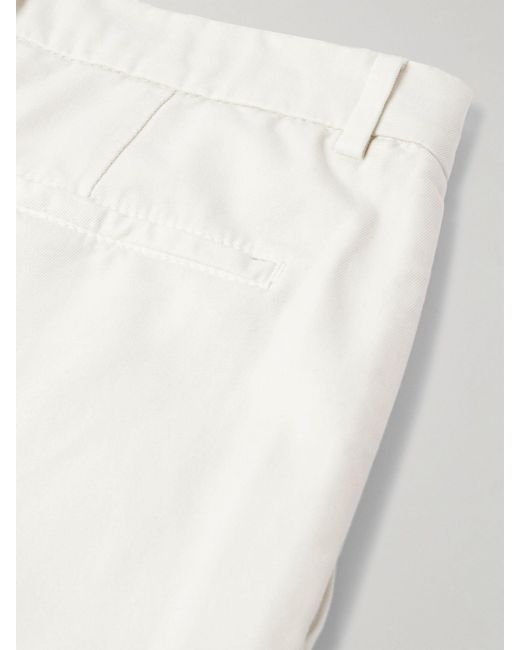 Brunello Cucinelli White Pleated Cotton Trousers for men