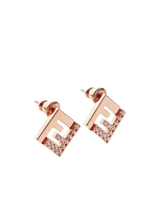 Fendi Pink Ff Crystal Stud Earrings