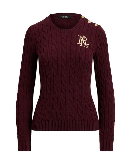 Ralph Lauren Purple Burgundy Cable-Knit Crewneck Sweater
