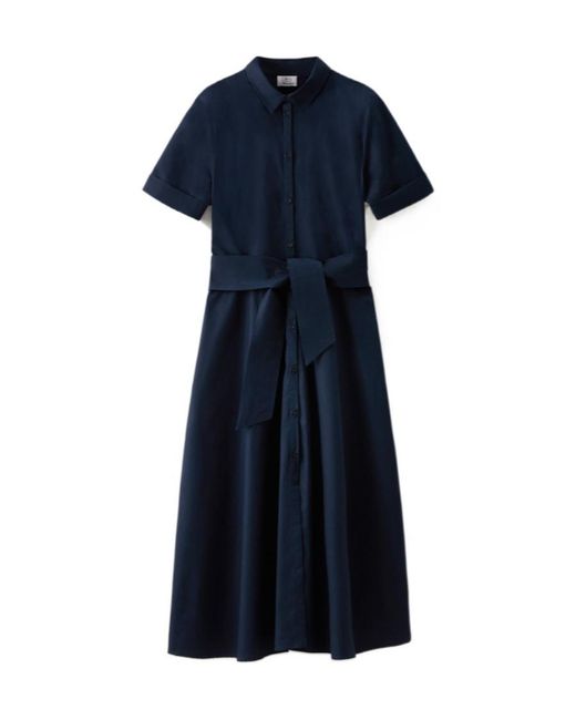 Woolrich Blue Tied-Waist Short-Sleeved Shirt Dress