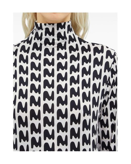 MSGM Black Stretch High Neck T-Shirt With Print