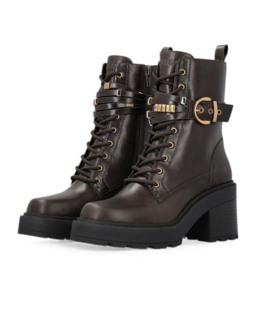 Pinko Black Buckle-Detail Lace-Up Ankle Boots