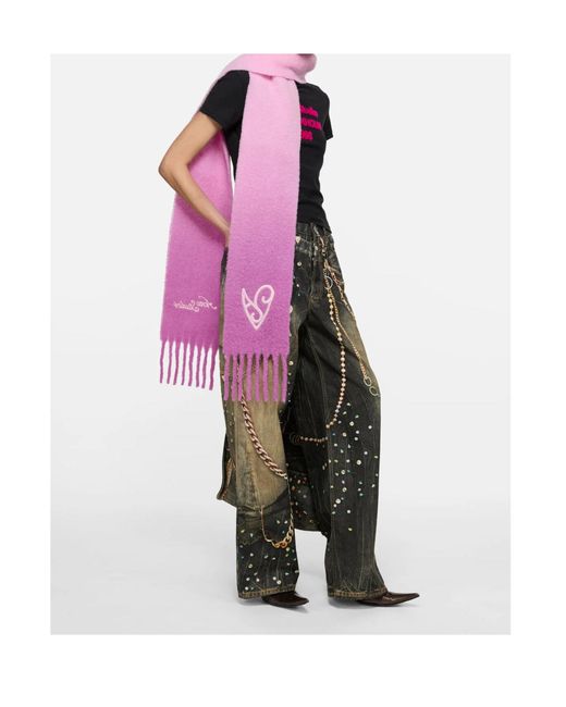 Acne Pink Logo Fringed Scarf