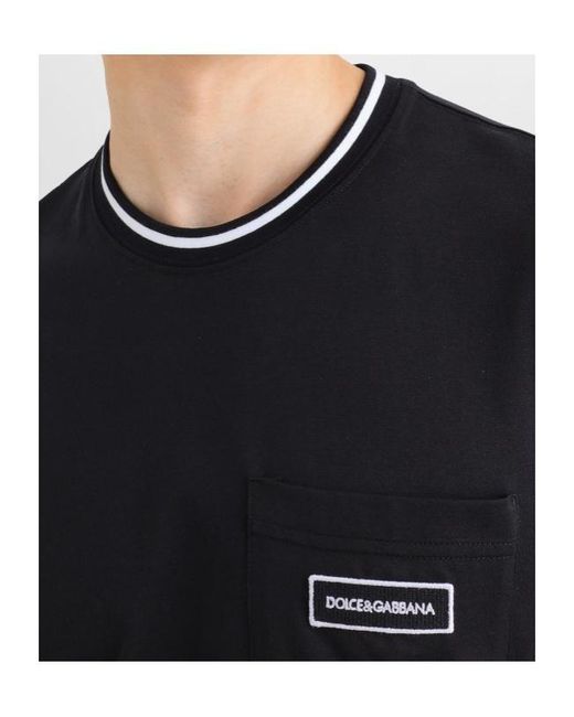 Dolce & Gabbana Black Logo Patch Cotton T-Shirt for men