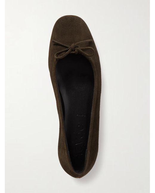 Aeyde Brown Delfina Suede Ballet Flats With Bow Embellishments