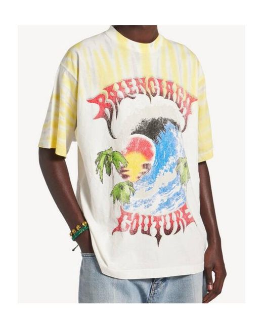Balenciaga White Extreme Tie-Dye Print T-Shirt for men