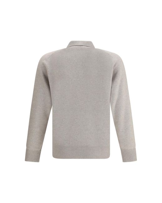 Brunello Cucinelli Gray Long-Sleeved Knitted Polo Shirt for men