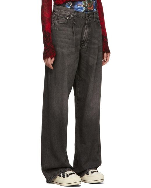 R13 Black Pleated Wide-Leg Jeans