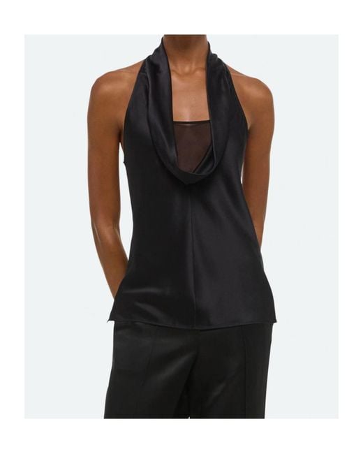 Helmut Lang Black Silk Bias-Cut Cowl Neck Top