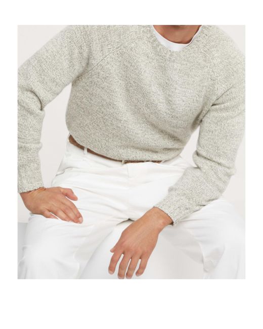 Brunello Cucinelli White Marl-Knitted Crewneck Jumper for men