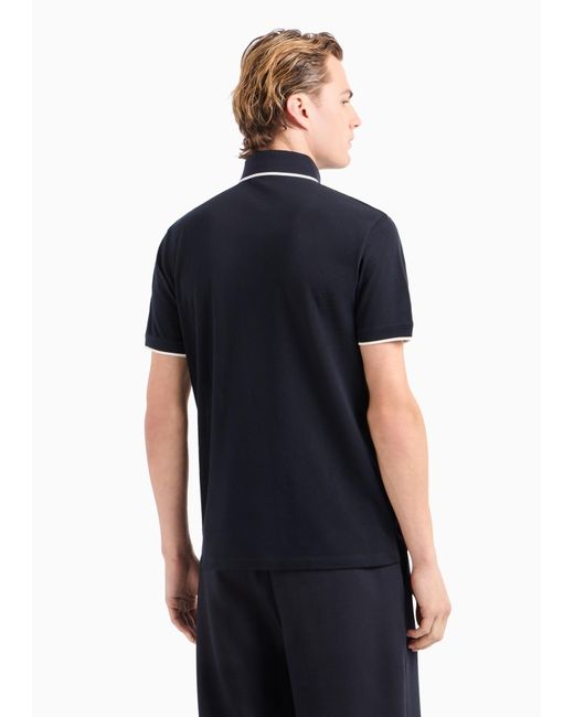 Emporio Armani Blue Logo Embroidered Short Sleeved Polo Shirt for men