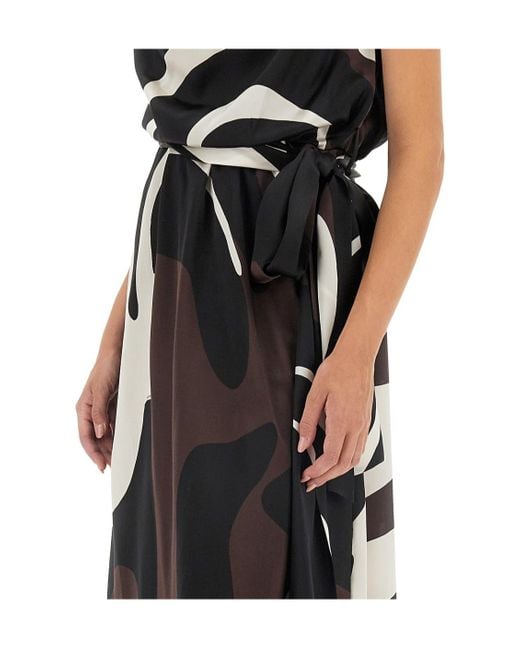 Kiton Black Printed Elegant Midi Dress