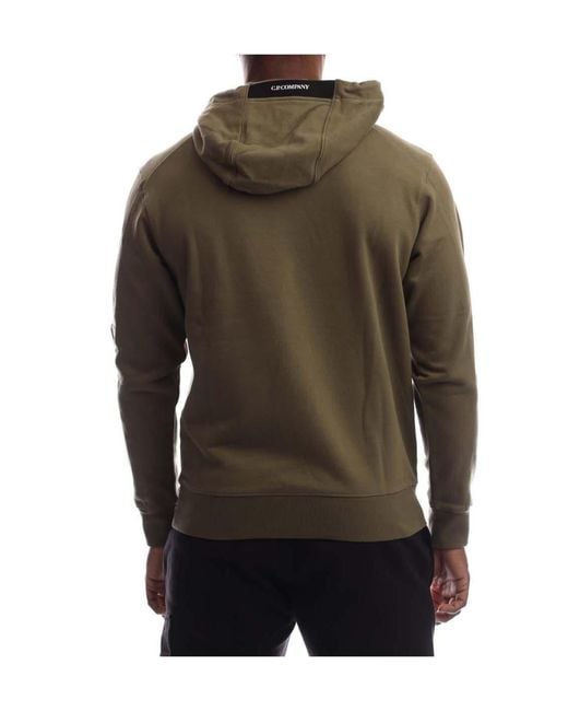 C P Company Green Diagonal Raised Fleece Lens Hoodie for men