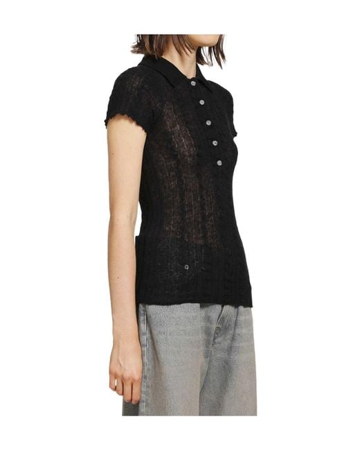 Haikure Black Laurie Sheer Knit Polo Top
