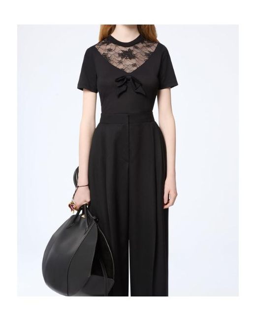 Nina Ricci Black Lace Panel Bow Top