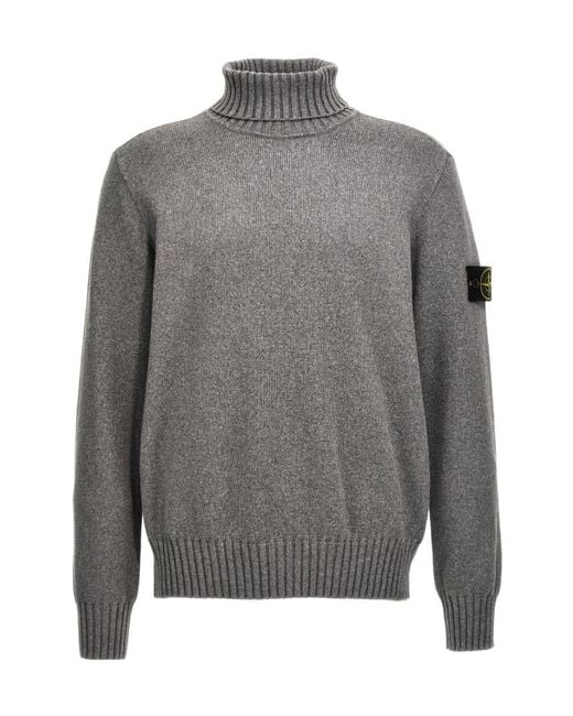 Stone Island Gray Compass Patch Turtleneck Jumper for men