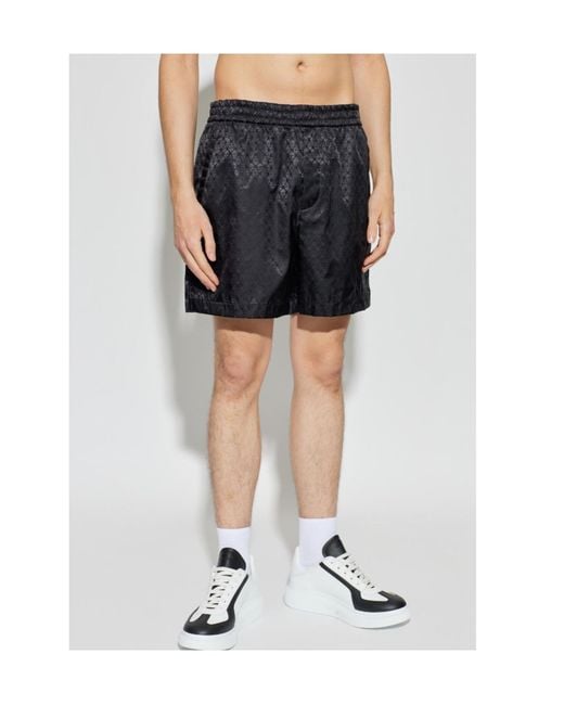 McQueen Black Skull Motif Elasticated Waist Shorts for men