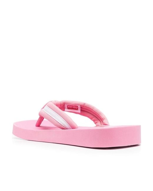 KENZO Pink Logo-Patch Striped Slip-On Flip Flops