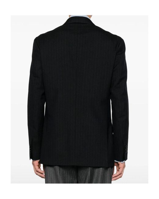 Lardini Black Pinstripe Double-Breasted Blazer for men