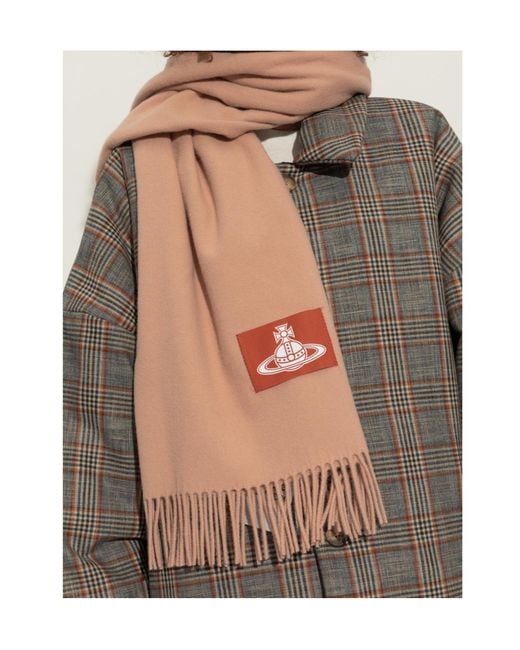 Vivienne Westwood Logo-Patch Fringed Scarf in Pink | Lyst UK