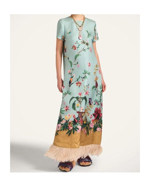 LaDoubleJ Blue La Doublej Swing Feather-Trim Dress