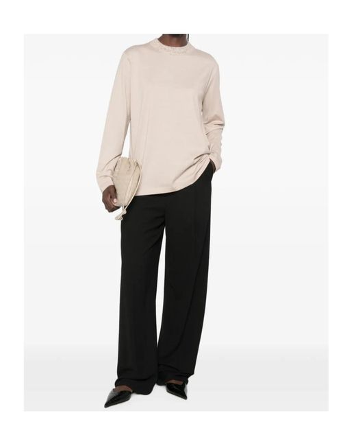 Fabiana Filippi Natural Ribbed-Collar T-Shirt