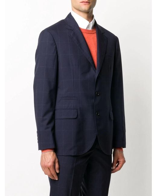 Brunello Cucinelli Blue Checked Single-Breasted Blazer for men