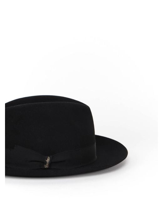 Borsalino Black Ribbon-Trimmed Wide-Brim Fedora Hat