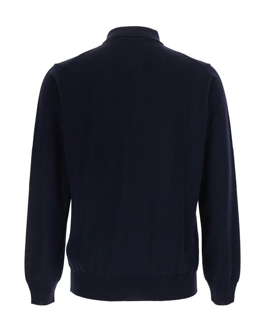 Kangra Cashmere Blue Long-Sleeve Polo-Collar Sweater for men