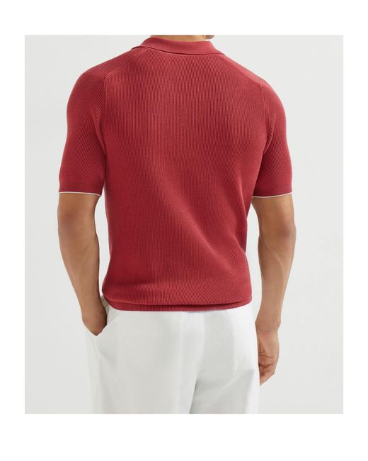 Brunello Cucinelli Red V-Neck Short-Sleeve T-Shirt for men
