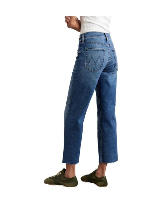 Mother Blue Mid-Rise Straight-Leg Jeans