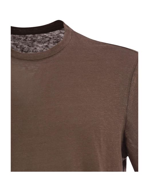 Majestic Filatures Green Linen Crew Neck T-Shirt for men